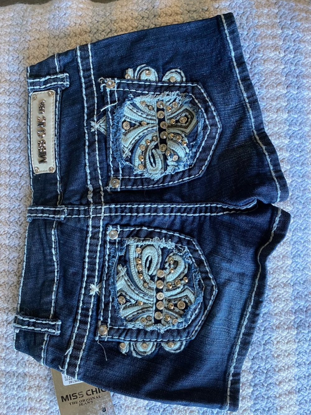 Y2K Miss Chic Jeans Western Bling Cowgirl Denim Shorts Sz S